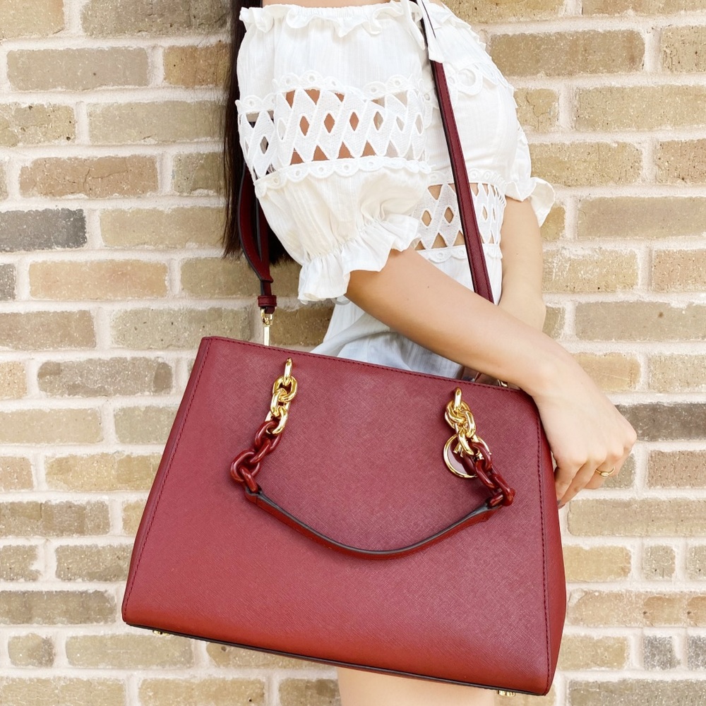 Michael kors satchel crossbody chain red - Picture 3 of 6